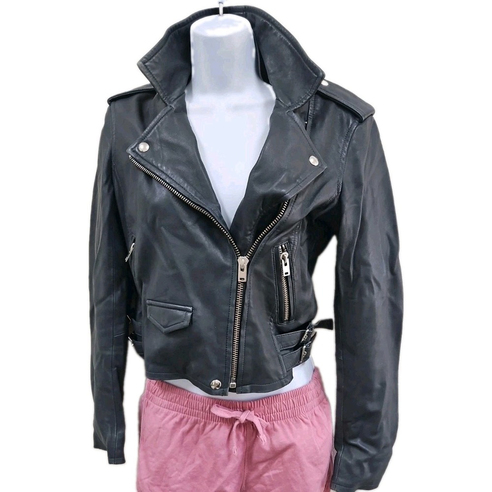 IRO Women's Ashville Lambskin Leather Cropped Moto  Jacket 38  Motorcycle